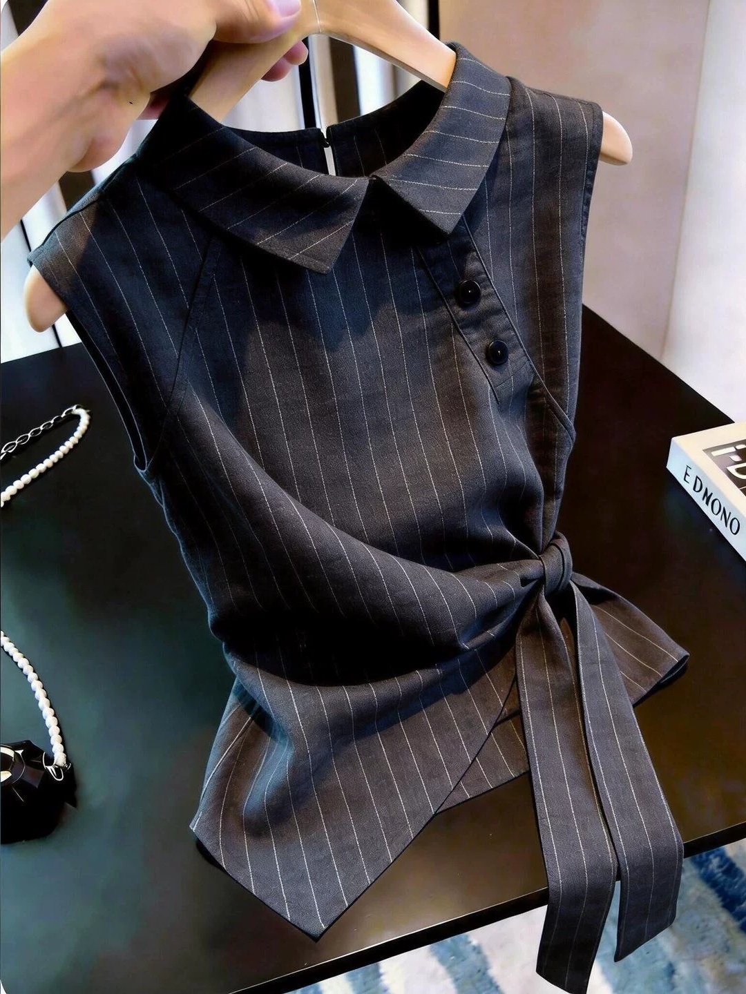Silk Tie Striped - Summer 2026 Stripe Neck Sleeveless Vest