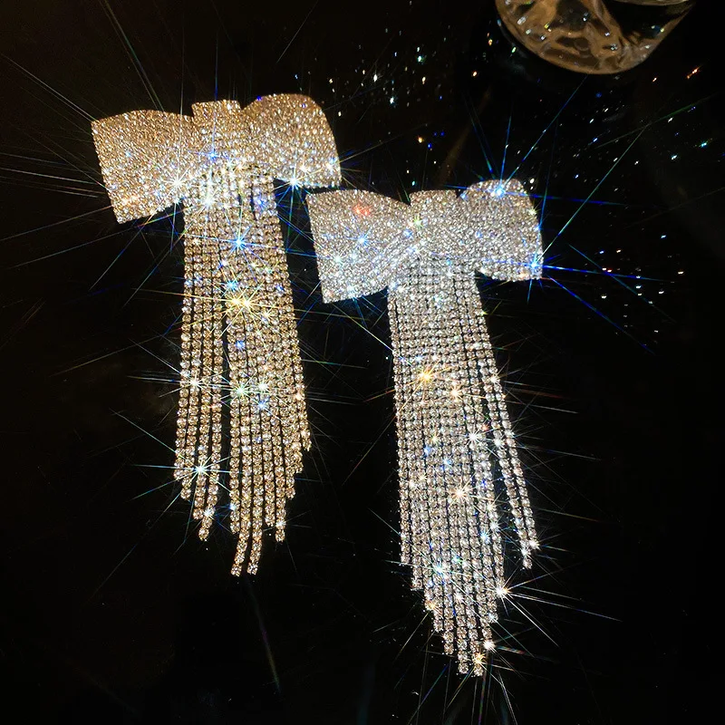 Tie Clip Silver - Rhinestone Bow Fringe Hairpin for Women