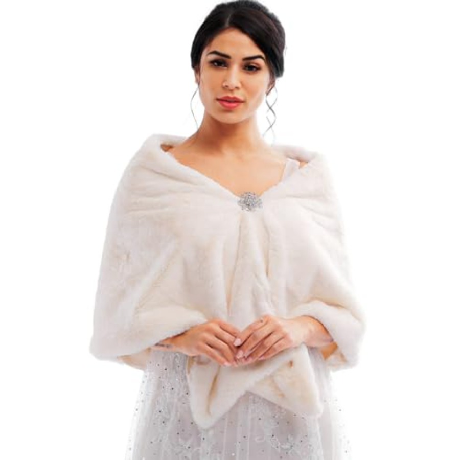 Stole Wedding Shawl - Bride Wedding Faux Fur Shawls Wrap