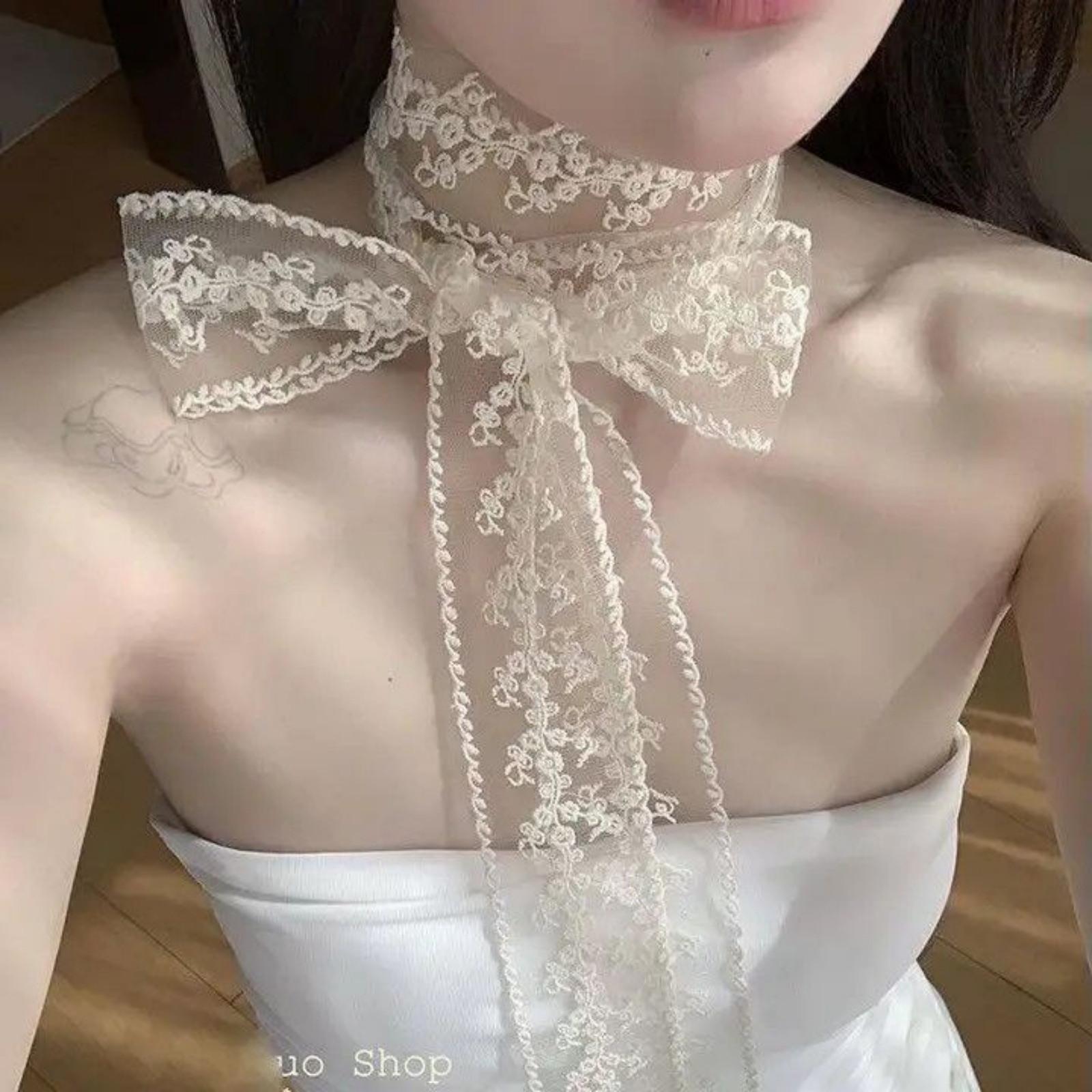 Korean Ins White Lace Ribbon S - đánh giá và giá Ascot Neck Scarf