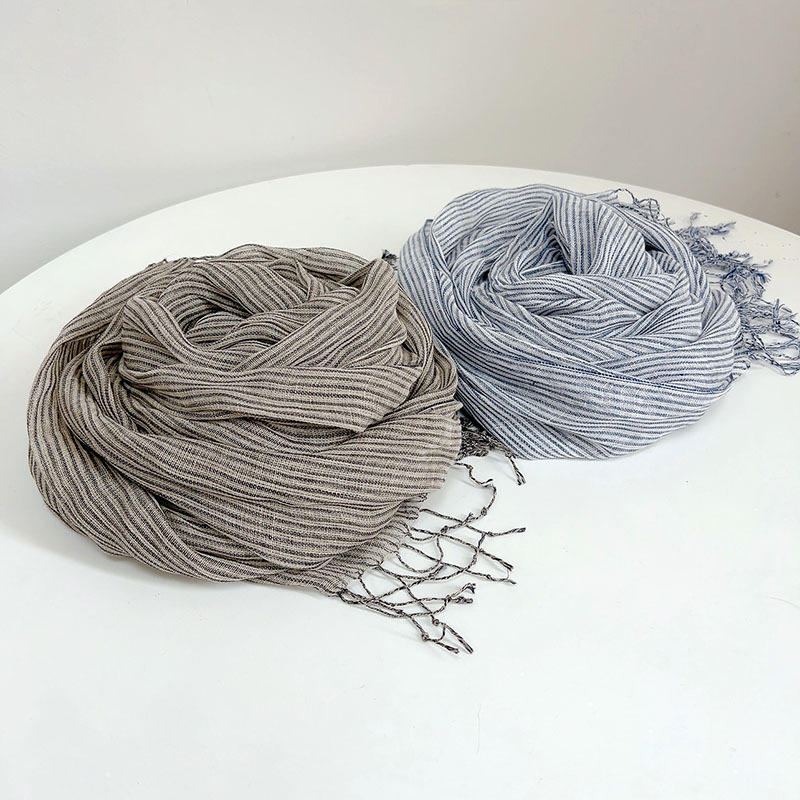 Retro Stripe 100% Linen scarf  - đánh giá và giá Ascot Neck Scarf