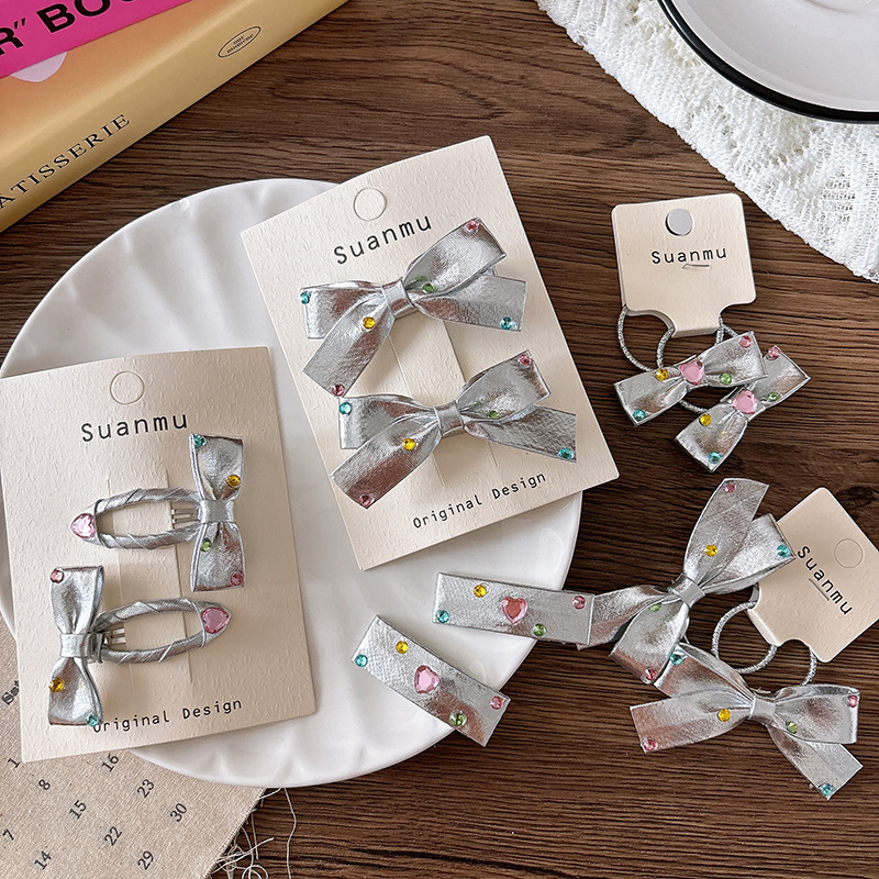 2pcs Diamond Bow Children's Ha - đánh giá và giá Tie Clip Silver
